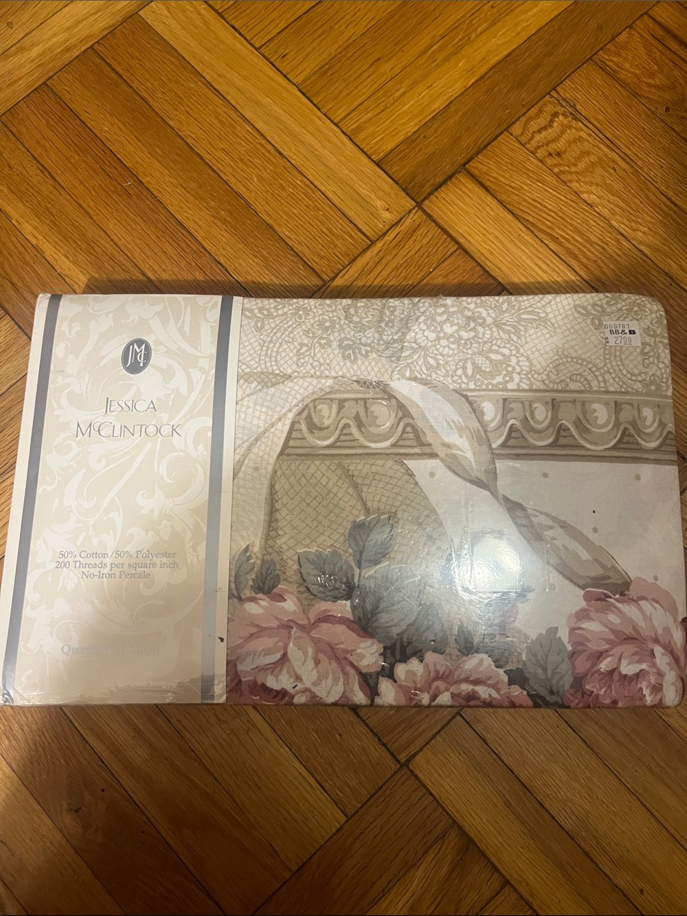 Jessica McClintock Floral Queen Flat Sheet- Vintage Lace New Old Stock Cottageco